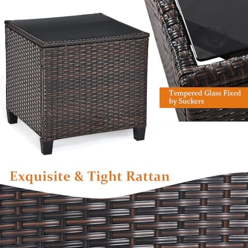 DORTALA Wicker Patio Furniture Set 3 Piece, Outdoor Table and Chairs with Tem...