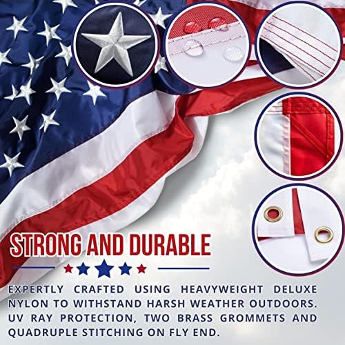 American Flag - Heavy-Duty US Flag - Embroidered Stars - Nylon USA Flag Built...