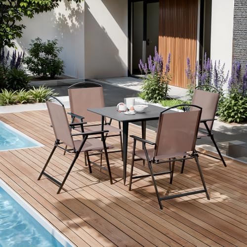 Outdoor Folding Patio Dining Sling Chairs with Mesh Fabric for Garden Lawn Co...