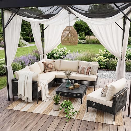 UDPATIO Patio Furniture Set, 7 Piece Modular Outdoor Furniture Set, Black