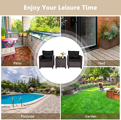 KOTEK 3 Piece Patio Furniture Set, Black