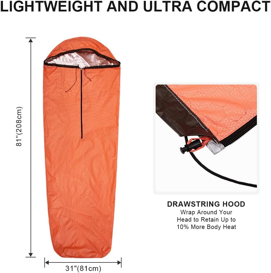 Emergency Sleeping Bag Thermal Bivvy, Lightweight Survival Sleeping Bags Ther...