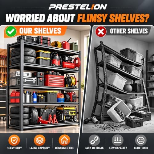 PRESTELION Garage Shelving, 3 Tier Heavy Duty Metal Storage Rack Adjustable