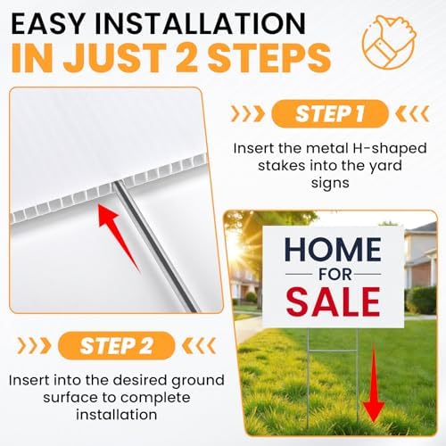 20 Pack Yard Signs,Metal Stakes, 17 x 12 Inches, Corrugated Plastic Board