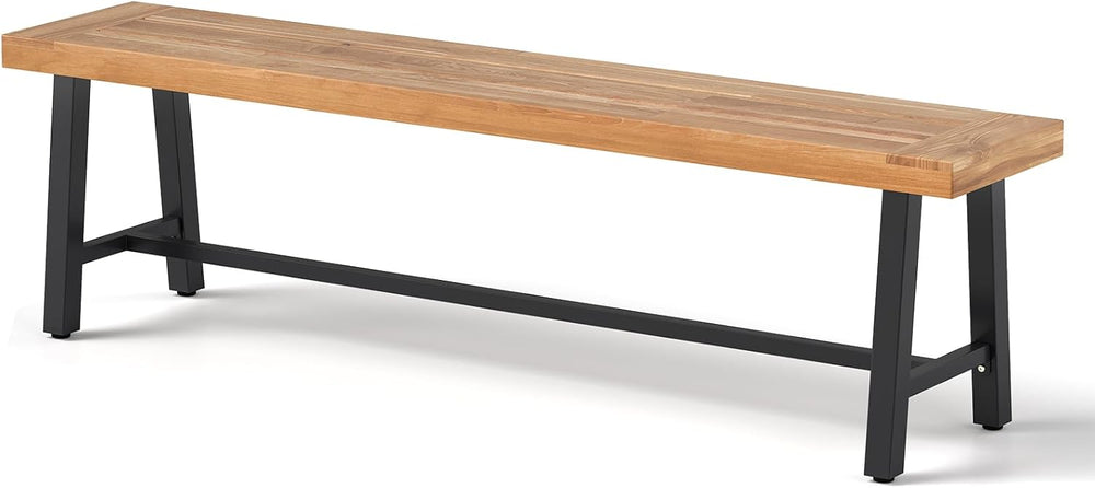 Outdoor Bench Garden Bench, 63" Backless Acacia Wood Bench with Heavy-Du...