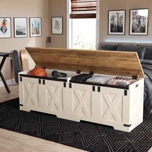 Hzuaneri 59 inches Farmhouse Storage Chest and Bench | 70 Gal | 330lb Seat