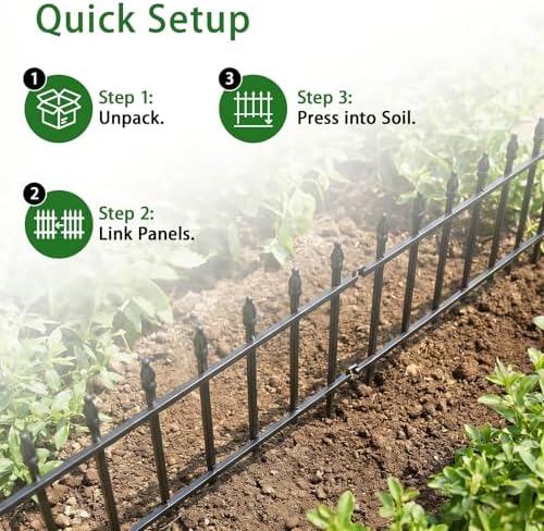 5-Pack Garden Border Fence, 23" W x 17" H, Black