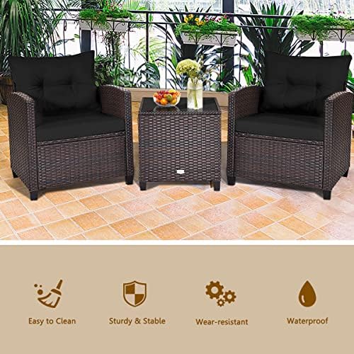 KOTEK 3 Piece Patio Furniture Set, Black