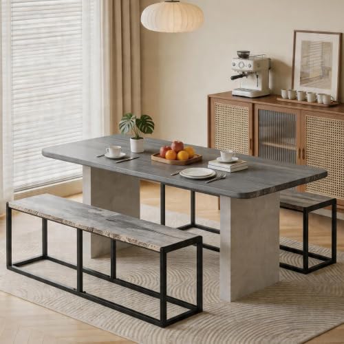 VINGLI Set of 2 47.2 Inch Indoor Outdoor Patio Benches Metal Frame, Gray