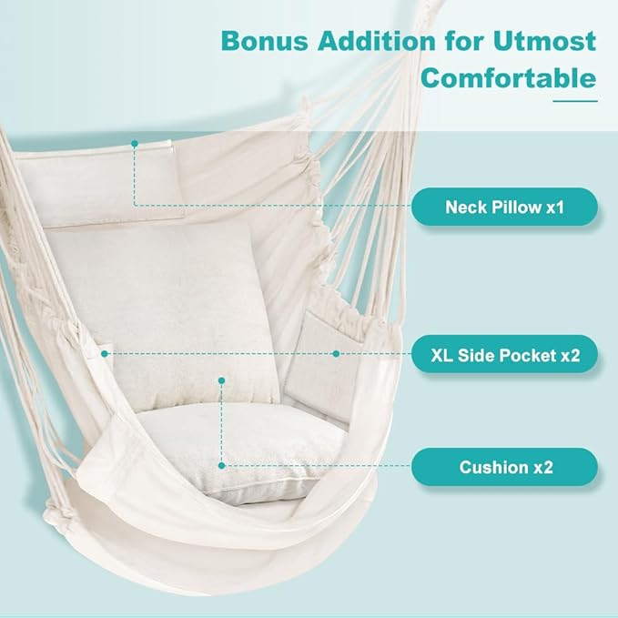 Outerman Hammock Chair, Hanging Chair with 3 Cushions and Foot Rest Support, ...