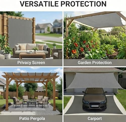 8x20 FT 90% Outdoor Sun Shade Cloth, Reinforced Webbing & D-Rings, Gray