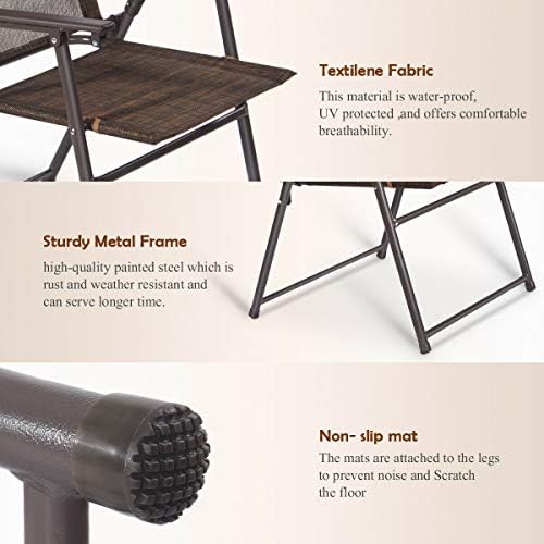 GIANTEX Set of 4 Patio Folding Sling Chairs Steel Camping Deck Garden Pool Ba...