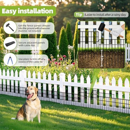 30Panels Garden Fence Animal Barrier, 13in(H) x 30ft(L) No Dig Fence for Dogs...