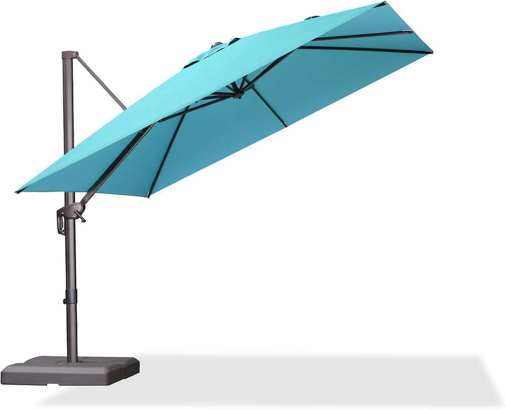 PURPLE LEAF Cantilever Umbrella 10' X 10' Bronze 5 Level Tilt, Turquoise