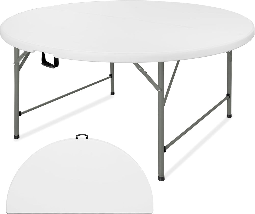 5 FT Round Folding Table | White | Portable Plastic Table
