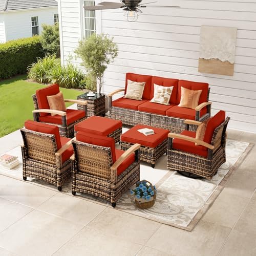 MEISSALIVVE 8 Pieces Outdoor Patio Furniture Sets, Wicker Patio Conversation ...