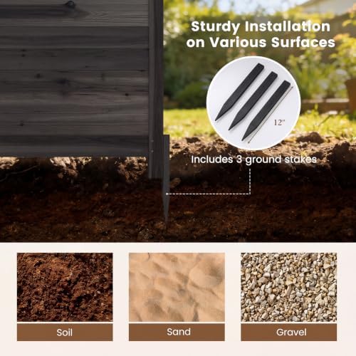 Giantex 3 Panels Wooden Privacy Fence with Stakes, 47" W x 45.5" H,...