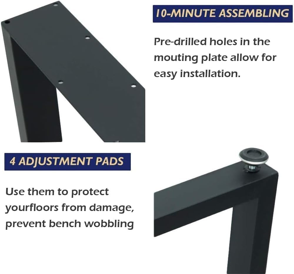 16" Triangle Bench Legs with Backrest Bracket, Set of 2