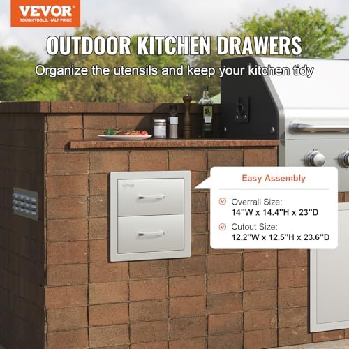 VEVOR Outdoor Kitchen Drawers 14"W x 14.3"H x 23"D Stainless S...