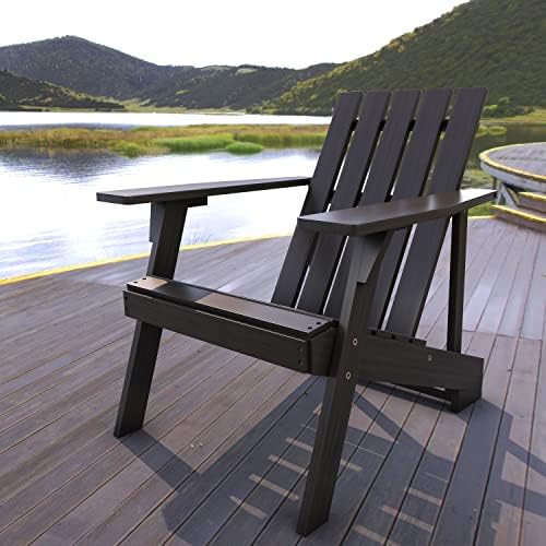 JONATHAN Y Irving 32" Solid Acacia Wood Adirondack Chair, Black