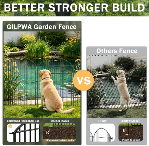 10 Panels Decorative Garden Fence, 40in (H) X 24ft (L) No Dig Dog Fences Outd...