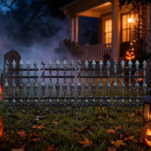 4 Pcs 11.8 x 19.6 Inch Halloween Wooden Skull Fence Cemetery Decoration