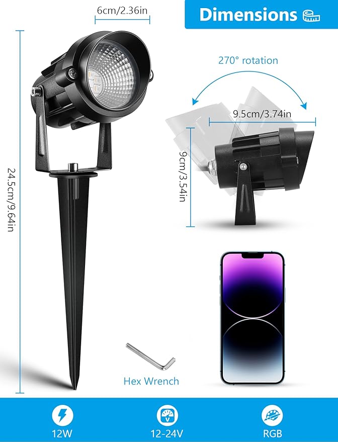 12W RGBW Color Changing Landscape Lights - Low Voltage LED Landscape Lighting...