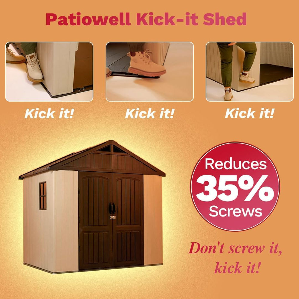 Patiowell 8x6 FT Plastic Outdoor Storage Shed with Floor, Beige