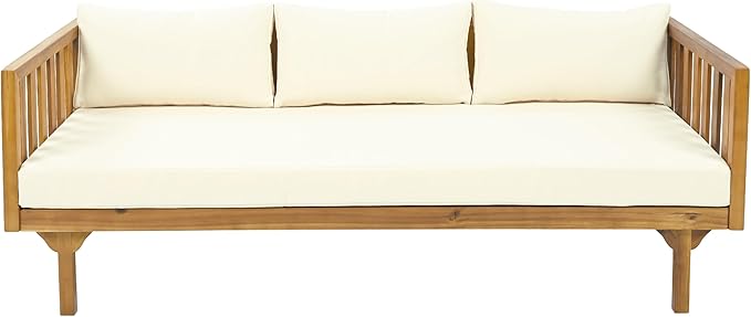 Christopher Knight Home Claremont Outdoor 3 Seater Acacia Wood Daybed with Fa...