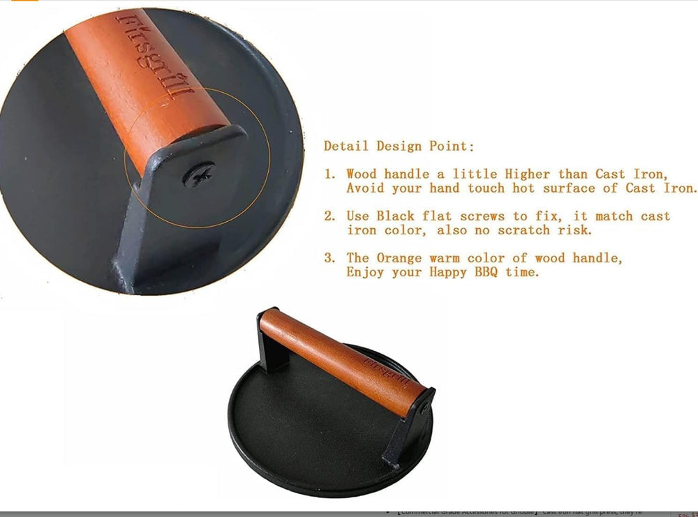 Burger Press 7.08" Round & 8.3”X4.3”Rectangle Heavy-Duty Cast Iron S...