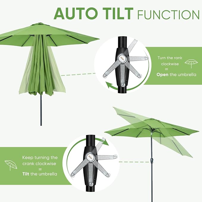 Tempera Patio Market Outdoor Table Umbrella with Auto Tilt and Crank, Large S...