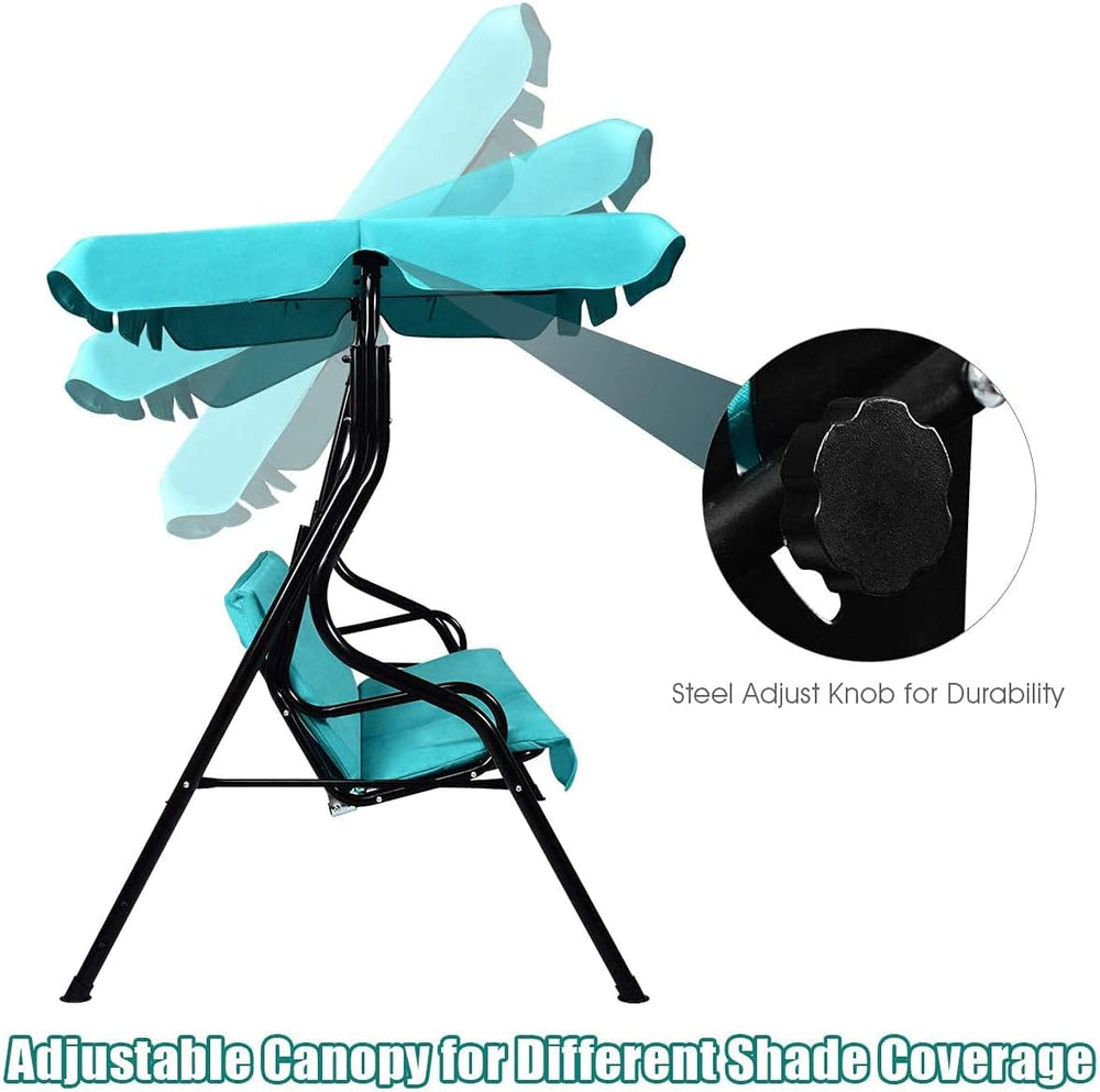 3-Seater Canopy Swing Chair, Waterproof Outdoor Swing Cushioned Seat with Adj...
