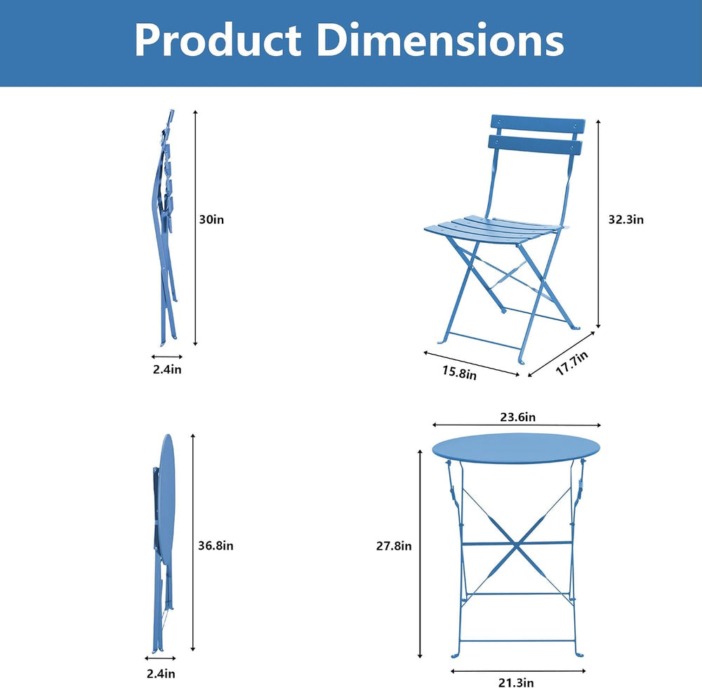 Bistro Table & Chairs Set of 2, Folding Outdoor Patio Furniture