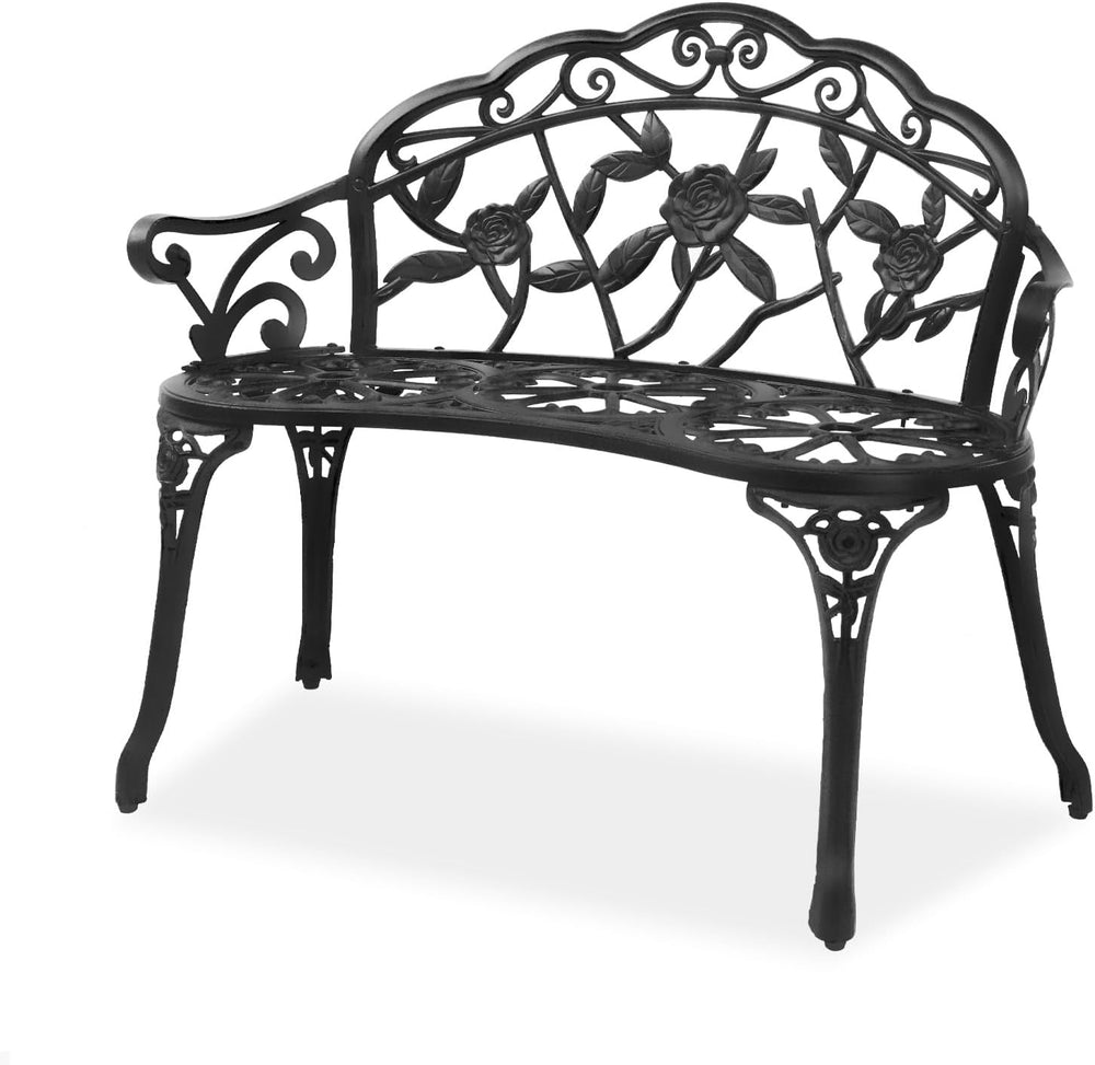 Patio Garden Bench, 38" Cast Aluminum Outdoor Chair Anti-Rust Weather Re...