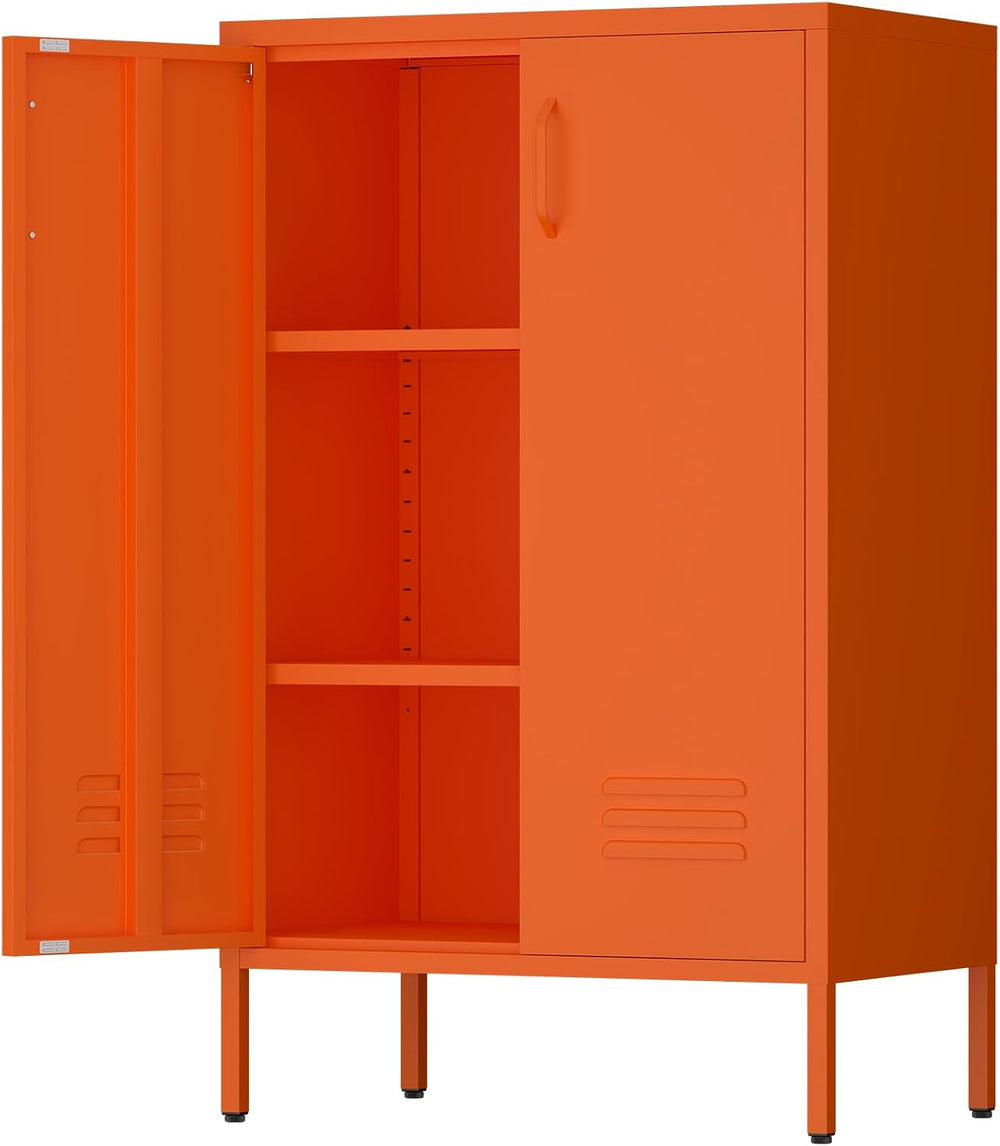 Metal Storage Cabinets, Orange Cabinets with Adjustable Shelves, Steel Locker...