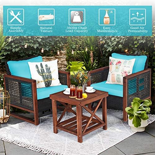 Tangkula 3 Pieces Patio Wicker Furniture Set, Rattan Outdoor Sofa Set w/Washa...