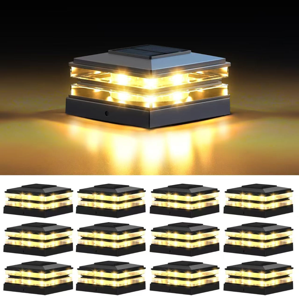 12 Pack Solar Post Cap Lights Outdoor Waterproof, Warm & Cool White, Blac...
