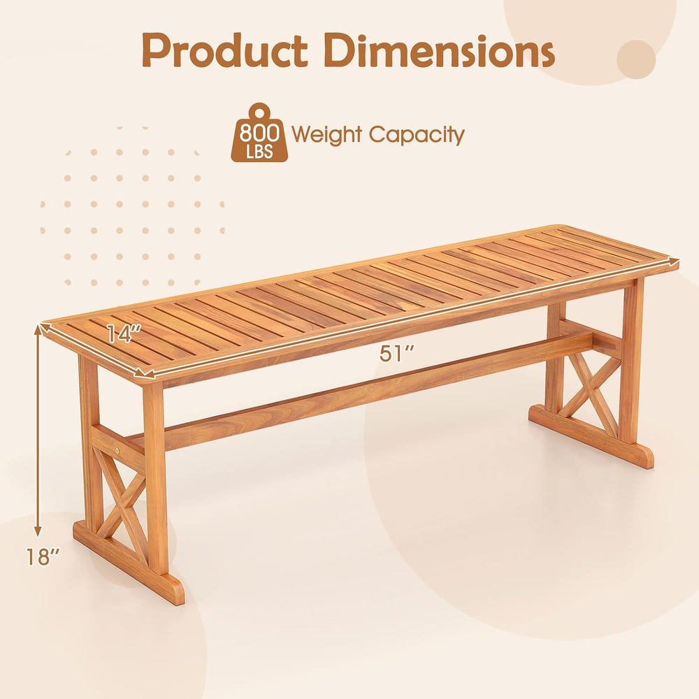 HAPPYGRILL Acacia Wood Outdoor Bench for 2-3 People, Patio Bench with Slatted...
