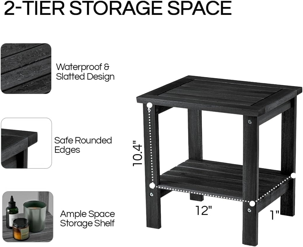 THYOI Premium Acacia Wood Outdoor Side Table, with 2-Tier - Black