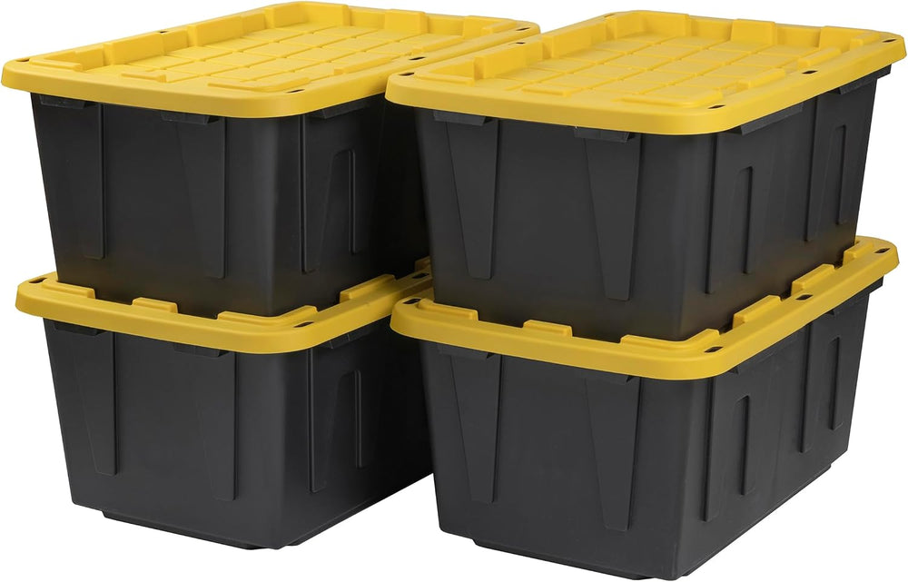 CX Heavy Duty 27-Gallon Stackable Plastic Storage Bins with Lids, 4 Pack