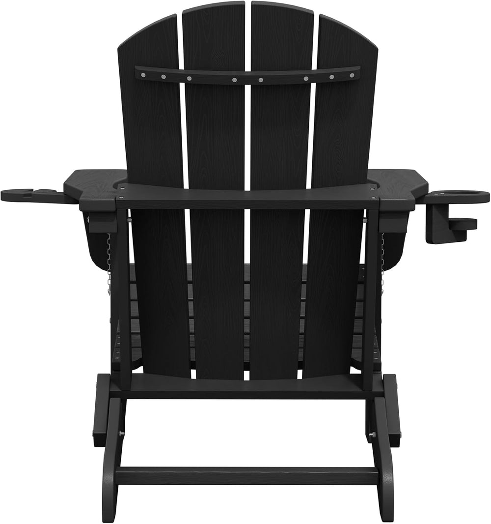 SERWALL Outdoor Adirondack Chair Set of 6 with Cup Holders,Foldable,Black