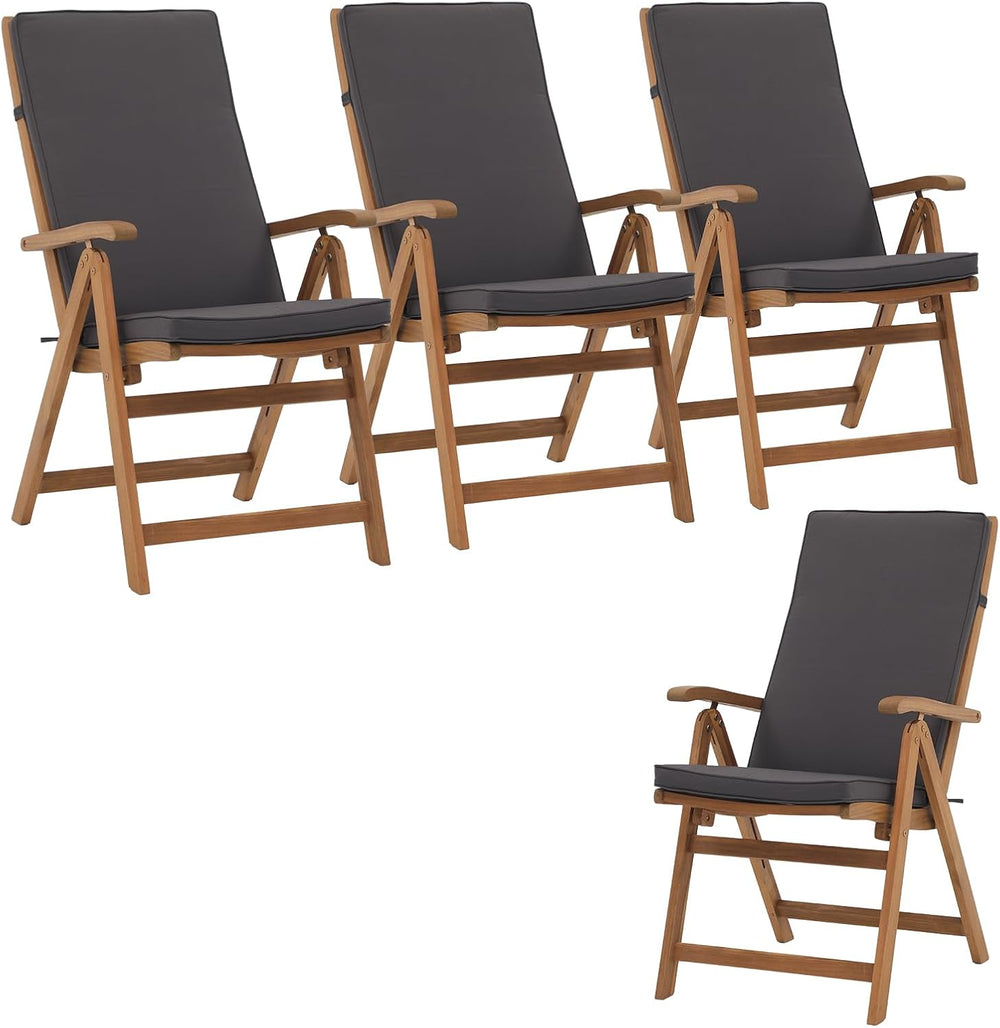 OC Orange-Casual Folding Patio Dining Chair Set of 4, Wood Chair,Dark Grey