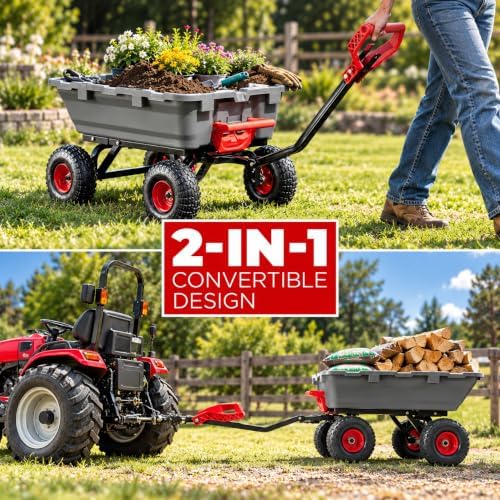 XtremepowerUS 2-in-1 Convertible Garden Cart & Dump Wagon, 800-LB Capacit...
