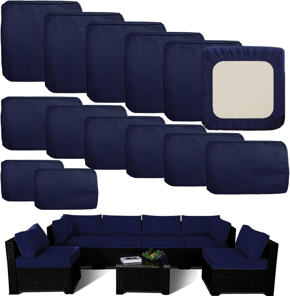 Outdoor Cushion Covers Replacement 14 Pcs, Blue