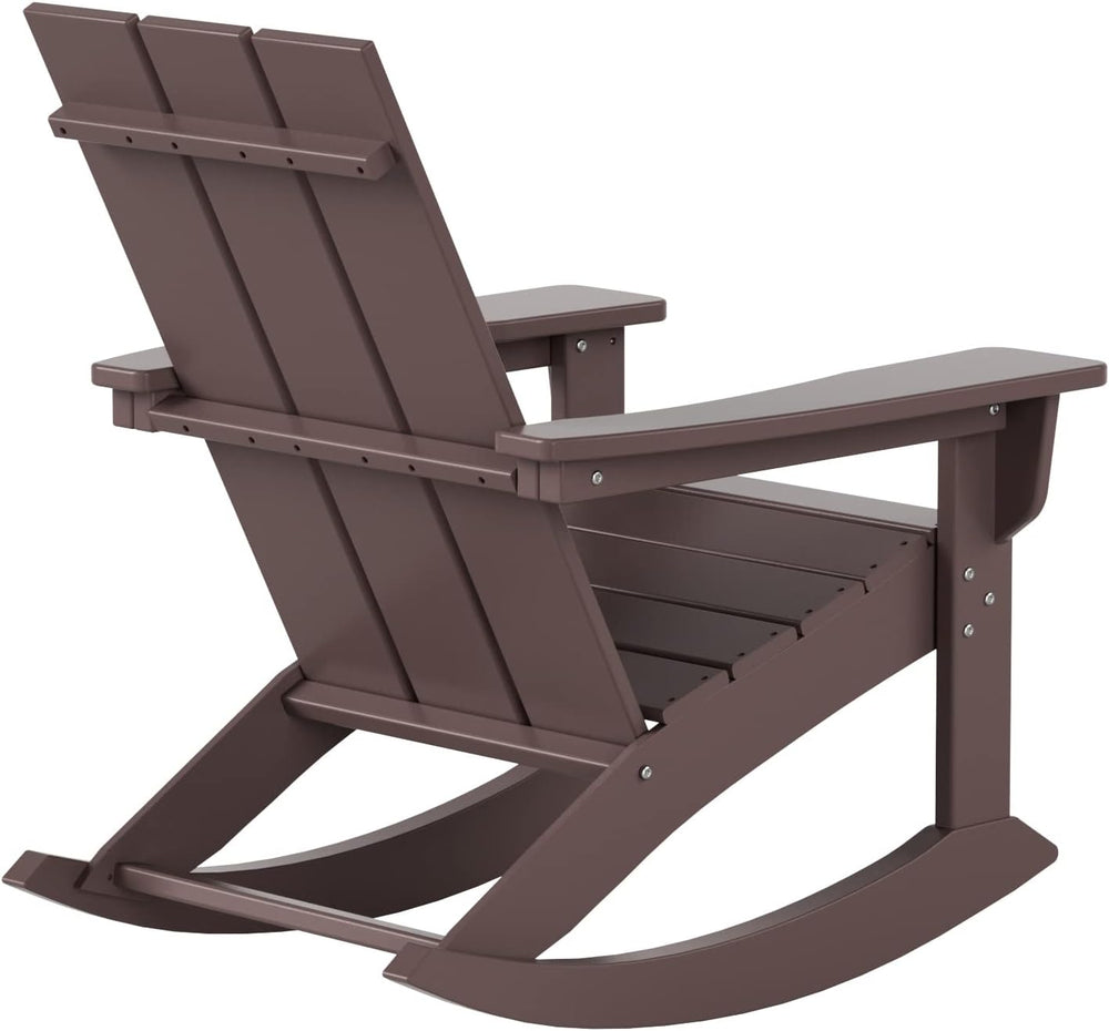 WO Home Furniture Modern HDPE Outdoor Adirondack Rocking Chair, Dark Brown