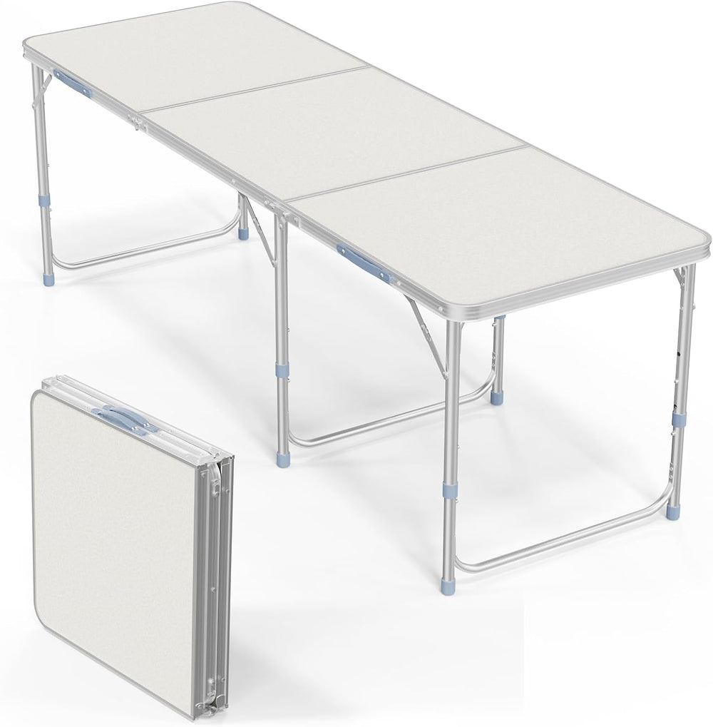 VINGLI 6ft Folding Camping Table with Carry Handle,Portable Utility Table Mul...