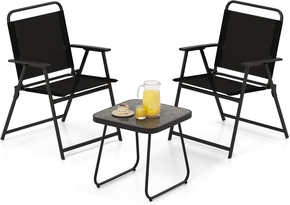 Tangkula 3 Pieces Folding Patio Bistro Set, Patio Furniture Set with 2 Foldin...