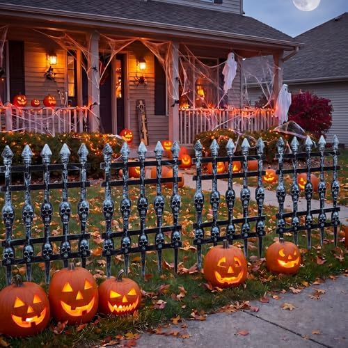 4 Pcs 11.8 x 19.6 Inch Halloween Wooden Skull Fence Cemetery Decoration