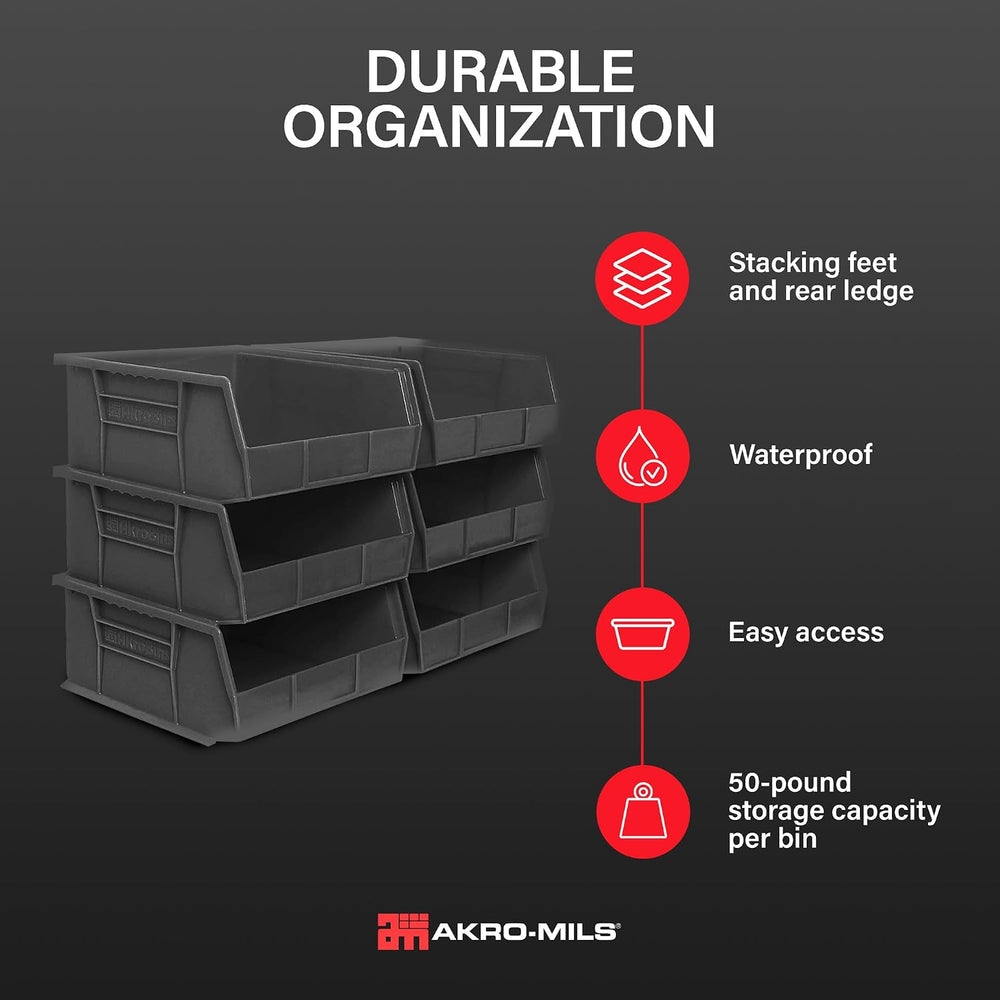 Akro-Mils 30235 AkroBins Plastic Storage Bins, 11"x11"x5", Bla...