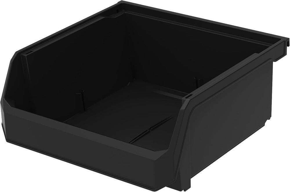 Medium-Wide Stackable Plastic Storage Bins, 4-Pack, Black